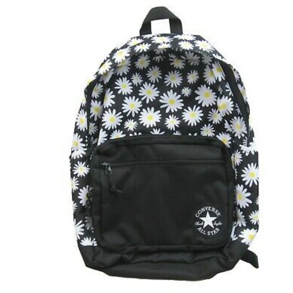 Converse Women's 10019901-A04 Go 2 Daisy Print Black White Flowers Logo Backpack - Picture 2 of 6